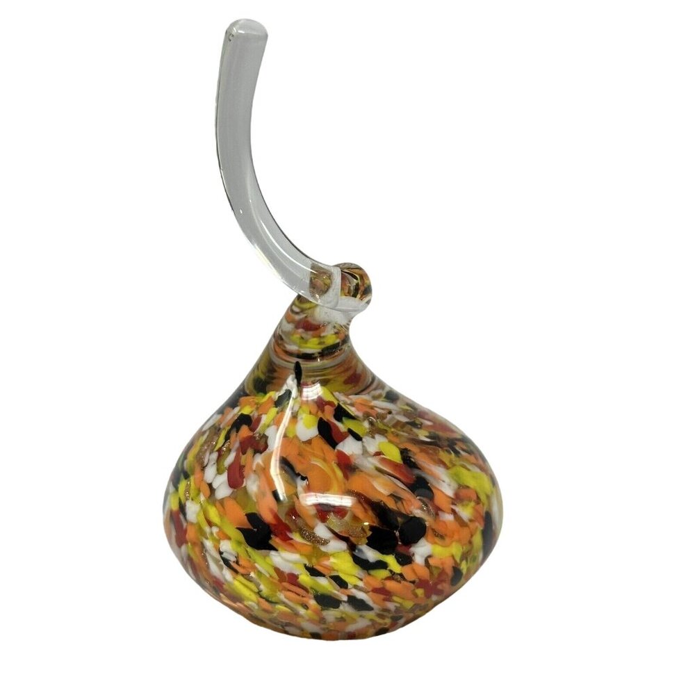 Confetti Art Glass Paperweight Swirl Stem Fall Autumn Harvest Colors 4-3/4 Inch